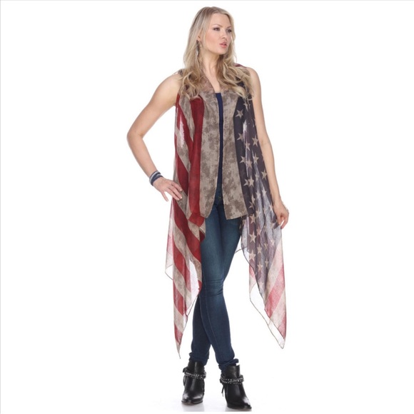 NWT distressed Stars and Stripes sheer vest patriotic USA - Picture 9 of 10